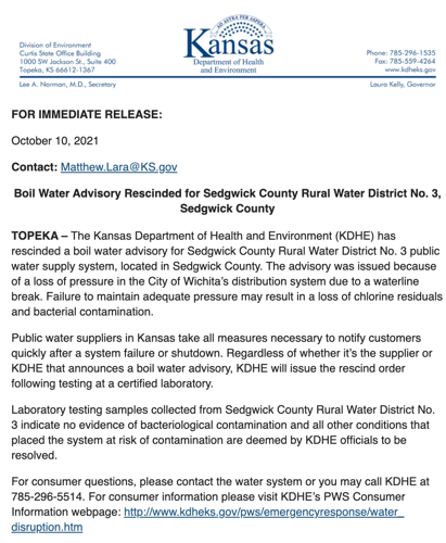 Anderson County Rural Water District #4 Under KDHE Boil Water Advisory Anderson County Rural Water District #4 Under KDHE Boil Water Advisory