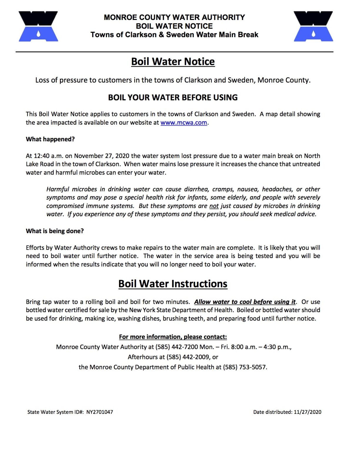 Boil Water Advisory Notice: Robinson, Brown County Residents Boil Water Advisory Notice: Robinson, Brown County Residents