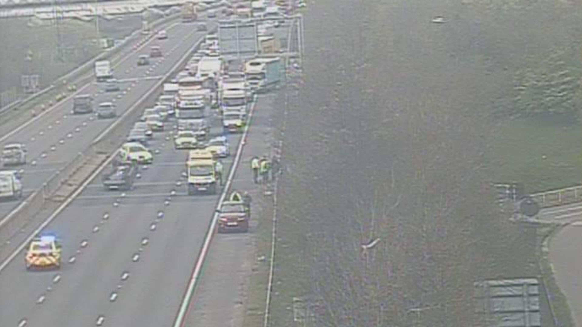 Emergency Services Respond To M56 Car Overturn, Motorway Closure Emergency Services Respond To M56 Car Overturn, Motorway Closure