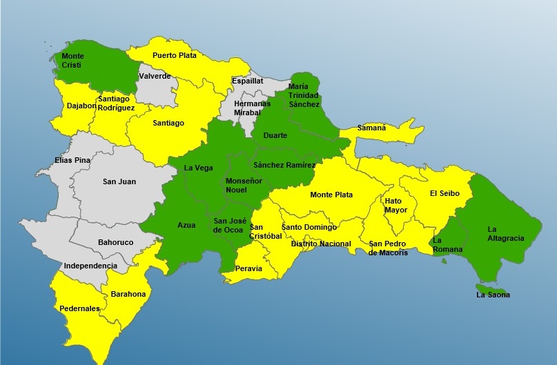 Mapa De Alertas Del COE: 9 Provincias Amarillas, 5 Verdes Mapa De Alertas Del COE: 9 Provincias Amarillas, 5 Verdes
