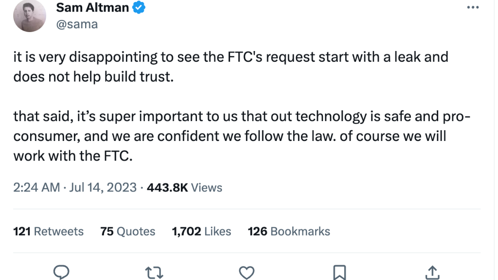 OpenAI's ChatGPT Faces FTC Probe OpenAI's ChatGPT Faces FTC Probe